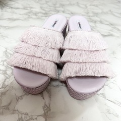 🤍新品　厚底　フリンジサンダル　パープルの画像