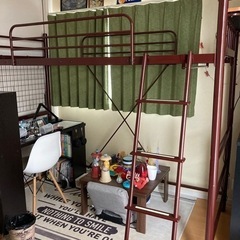【購入者様決まりました】高さ調整可能 太パイプ ロフトベッド ブラウン