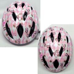 使用感少なめ　子供用 自転車 ヘルメット 54-56cm ピンク×ホワイト リボン　ローズ OGK カブト　Kabuto　 女の子　子ども キッズ 児童　ヘルメット ☆ PayPay(ペイペイ)決済可能 ☆ 札幌市 豊平区 平岸 平岸店の画像