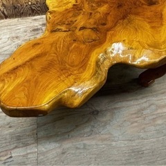 s0703601 テーブル 花 観賞用 インテリア 木製 飾りテーブル ちゃぶ台 一枚板 家具 ローテーブル 座敷机 和家具 天然木 原木 中古品の画像