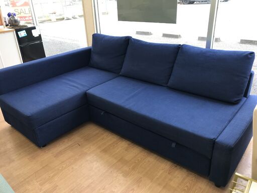 ★ジモティ割あり★  L字ソファ ブルー クリーニング済み KJ5527