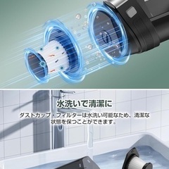 掃除機 コードレス 12000pa 強力吸引 スティック掃除機 2WAY ハンディー クリーナー スティック 一クリーナー 電気掃除機 5種類ノズル 軽量 Type-C充電式 一人暮らし HEPAフィルター 日本語取扱説明書 車用/家庭用 アダプター付属無し  (ブラック)の画像