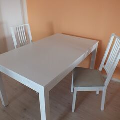 伸縮可能なダイニングテーブルと椅子2脚セット IKEA  BJU...