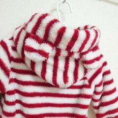 【80cm】子供 ベビー服 厚手 ハート 長袖 トレーナー 女の子 ボーダー 赤の画像