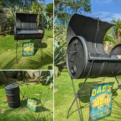 バーベキュー コンロ グリル 燻製 スモーカー ドラム缶 BBQコンロ 焚き火 #キャンプ #インダストリアル #スモークチキン 生活雑貨 調理器具の画像