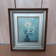 【模写】絵画　岡鹿之助　油彩3号　パンジー　静謐な花の美しさ　品な色調　W39 模写】絵画 岡鹿之助 油彩3号 パンジー 静謐な花の美しさ 品な