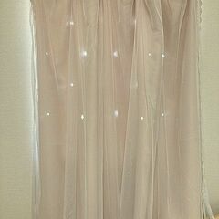 良品　使用期間1年　腰高窓用カーテン2枚組　レース二重：ピンクベージュの画像