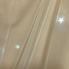 良品　使用期間1年　腰高窓用カーテン2枚組　レース二重：ピンクベージュの画像