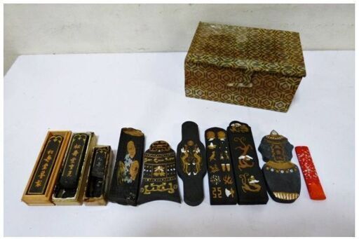 墨セット　松寿堂　中国古墨　朱墨　習字道具　書道具　骨董品　古美術　時代物　収納箱付き