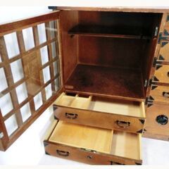 木製 棚 小物入れ 箪笥 整理棚 格子 飾り金具 レトロ 古道具 当時物 