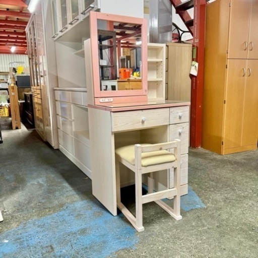?激安?✨美品✨ドレッサー コンパクト 幅60cm パンサー （ 奥行42cm スツール付き 鏡台 ミラー 鏡 収納 引き出し コンセ