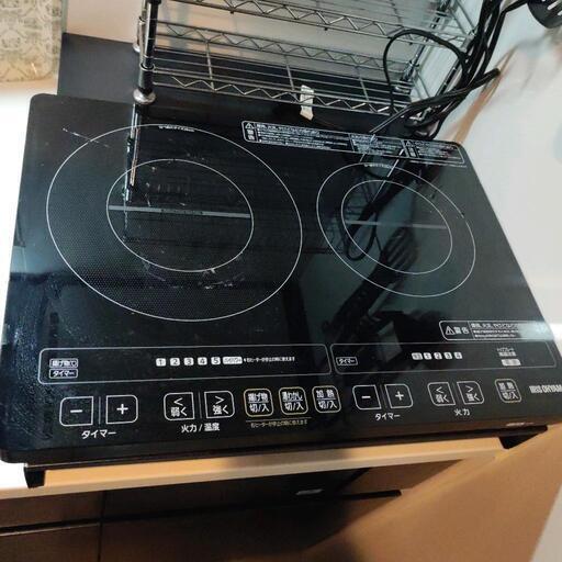 アイリスオーヤマ 2口IHコンロ 2017年製 中古品 IRISOHYAMA IHC-W2S-B IH卓上クッキングヒーター