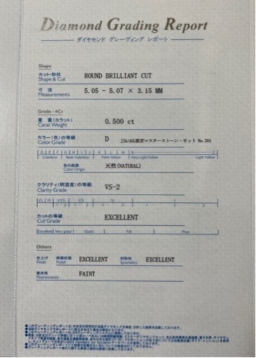 0.5ct Dカラー VS2 idealカット 天然ダイヤモンド