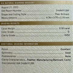 【極上】GIA type2A ダイヤモンド Dカラー 0.3ct ペアシェイプの画像