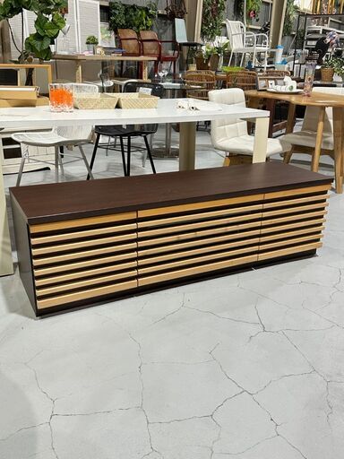 ★TVボード★テレビ台 ローボード キャビネット W149.5cm ブラウン×白木 オシャレ モダン スタイリッシュ