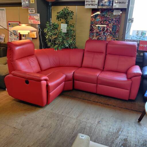 【愛品倶楽部柏店】 GITIO 左右肘付き部電動 リクライニング コーナーソファ4点SET 本革仕様