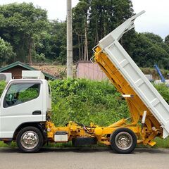 【J-0014】三菱 キャンター FE71DD ローダーダンプ H20年式 4ナンバー 低床 3tダンプ 1年車検付き メッキパーツ ルーフラック付 新明和の画像