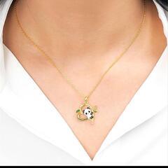 j→→→m31-1★金の笹 ハート翠玉エメラルド 白黒パンダ登りK18GFゴールドペンダント誕生日プレゼント旅行連休夏海祭ギフト国内発送の画像