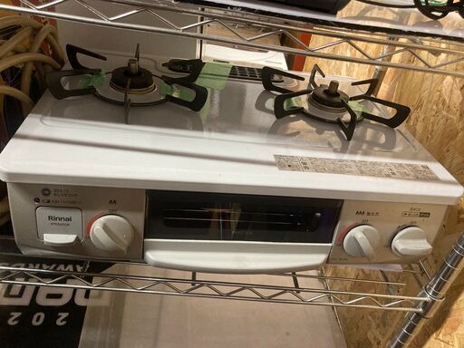 ☆中古￥11,800！Rinnai　2口ガスコンロ　家電　2021年製　RTE565GRR型　都市ガス用　【BG054】