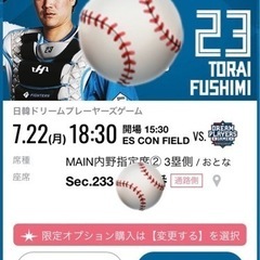 値下げ❗️7/22（月）日韓ドリームプレーヤーズゲーム　連席　端2席❗️　エスコンの画像