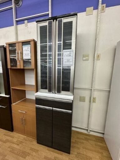 【ドリーム川西店御来店限定】 マナベ 2枚扉食器棚 ダークブラウン H2065×W604×D480 クリーニング済み 【2001249255600634】