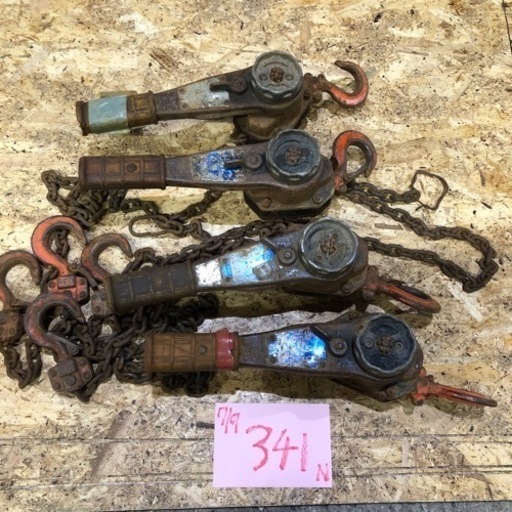 【に.ec北海道旭川市発 ELEPHANT 象印 0.８t チェーンブロック 4点 動作確認済 現状品 レバーホイスト 調張り器 フック壊れ欠損あり 訳あり