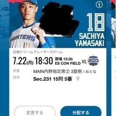 7/22 日韓戦　野球観戦チケット　エスコンフィールドの画像