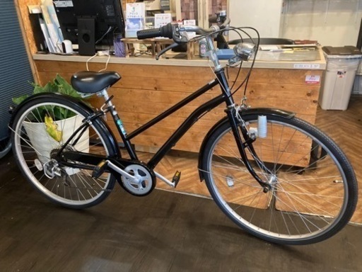 【前後タイヤ・チューブ新品！】 LEDダイナモ　6段変速　26インチ自転車　ブラック