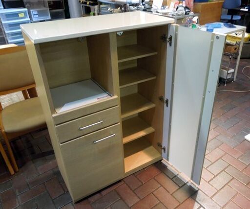 やや使用感あり ミドルレンジボード ナチュラルブラウン×ホワイト 幅80cm 高さ115cm キッチン収納 札幌市東区 新道東店