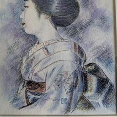 美術品 日本画 美人画 水彩画 額縁付き 鉛筆画 肉筆画 デッサン画の画像