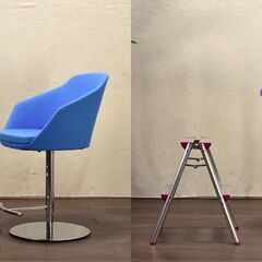 ≪yt1486ジ≫『複数在庫』アウトレット家具 昇降カウンターチェア 試作サンプル品 青系 バケット型 バーチェア/ハイチェア/回転/上下 60429-02の画像