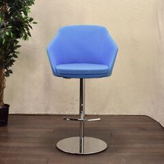 ≪yt1486ジ≫『複数在庫』アウトレット家具 昇降カウンターチェア 試作サンプル品 青系 バケット型 バーチェア/ハイチェア/回転/上下 60429-02の画像