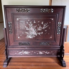衝立 唐木 花梨 無垢材 青貝螺鈿細工 中国美術 古唐木