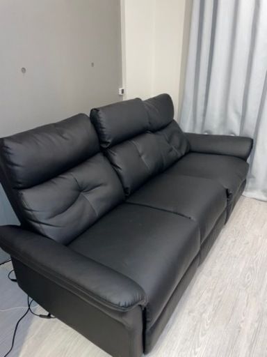 電動リクライニング ソファ 3人掛け 幅200cm オットマン 一体型 合皮