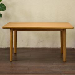 ≪yt1487ジ≫ アウトレット家具 ダイニングテーブル W140xD85 試作サンプル品 オーク無垢材？/ナチュラル/丸脚/北欧デザイン/シンプル 60503-01の画像