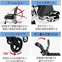 車椅子（新品同様） 介助型  ノーパンクタイヤ 折りたたみ 収納可能 超軽量 コンパクト 安全ベルトつき 背面ポケット ホワイト の画像