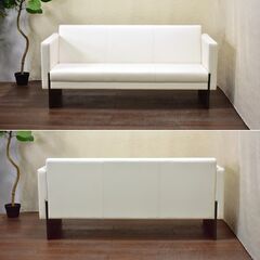 ≪yt1488ジ≫ アウトレット家具 3人掛けソファ 白/ホワイト 現状品 ロビーチェア/3Pソファ/シンプル/モダン/シック 60429-06の画像