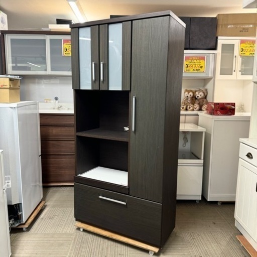 【美品‼️】ニトリ 90cm幅キッチンボード 食器棚 収納家具 木目調ダークブラウン♪