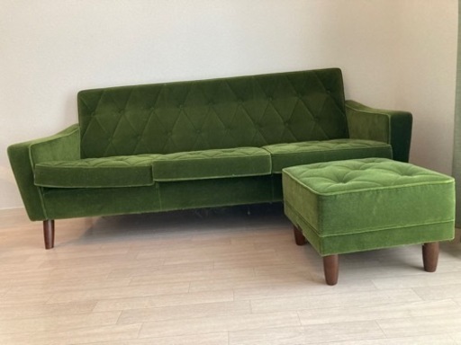 カリモク60 ロビーチェア3シーター モケットグリーン　オッドマン付き