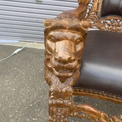 キングチェア ライオン/獅子 1人掛けソファー 王様 貴族 中古品の画像