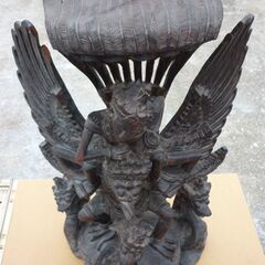 縞黒檀 ガルーダ ヒンドゥー教 バリ島 仏教美術 木彫り 細密彫刻 高さ53cm ビシュヌ神　紫檀 黒檀 インドネシア ヴィシュヌ エスニック ※少々欠けありますの画像