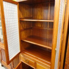 花梨　キャビネット　食器棚　書棚　w91cm　アンティーク　ガラス扉　モノ市場半田店【131】の画像