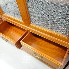 花梨　キャビネット　食器棚　書棚　w91cm　アンティーク　ガラス扉　モノ市場半田店【131】の画像