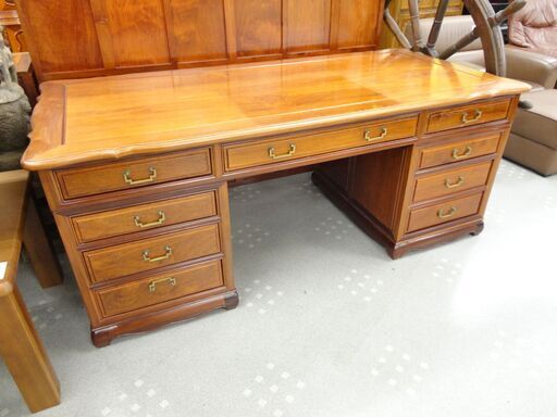 花梨　書斎デスク　両袖デスク　アンティーク　モノ市場半田店【131】