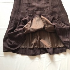 フレアスカート　ロングスカート　パッチワーク　麻　綿混　ブラウンの画像