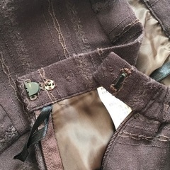 フレアスカート　ロングスカート　パッチワーク　麻　綿混　ブラウンの画像