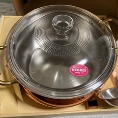 未使用 純銅製 両手鍋 銅鍋 NEOREX 調理鍋 昭和レトロ ネオレックス ガラス蓋の画像