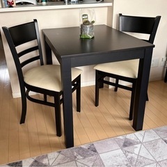 2人用　黒　食卓ダイニングテーブルセット