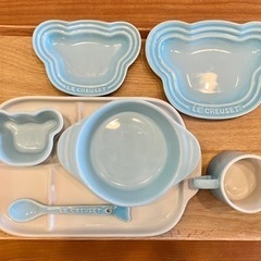 お歳暮 時期 未使用品】ルクルーゼベビー食器7点セット(ブルー) (のしん ベビー用食器