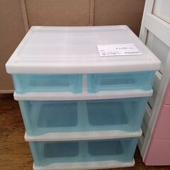 ★ジモティ割あり★  ３段衣装ケース クリアブルー×ホワイト H...